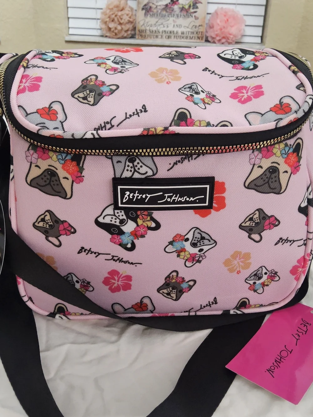 Betsey Johnson Pink Floral French Bulldog Lunch Tote